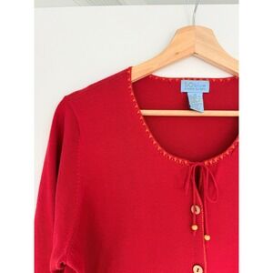 Retro Beaded Cardigan Berry‎ Red M Festive Hippie Boho Western Indie Folk Artsy